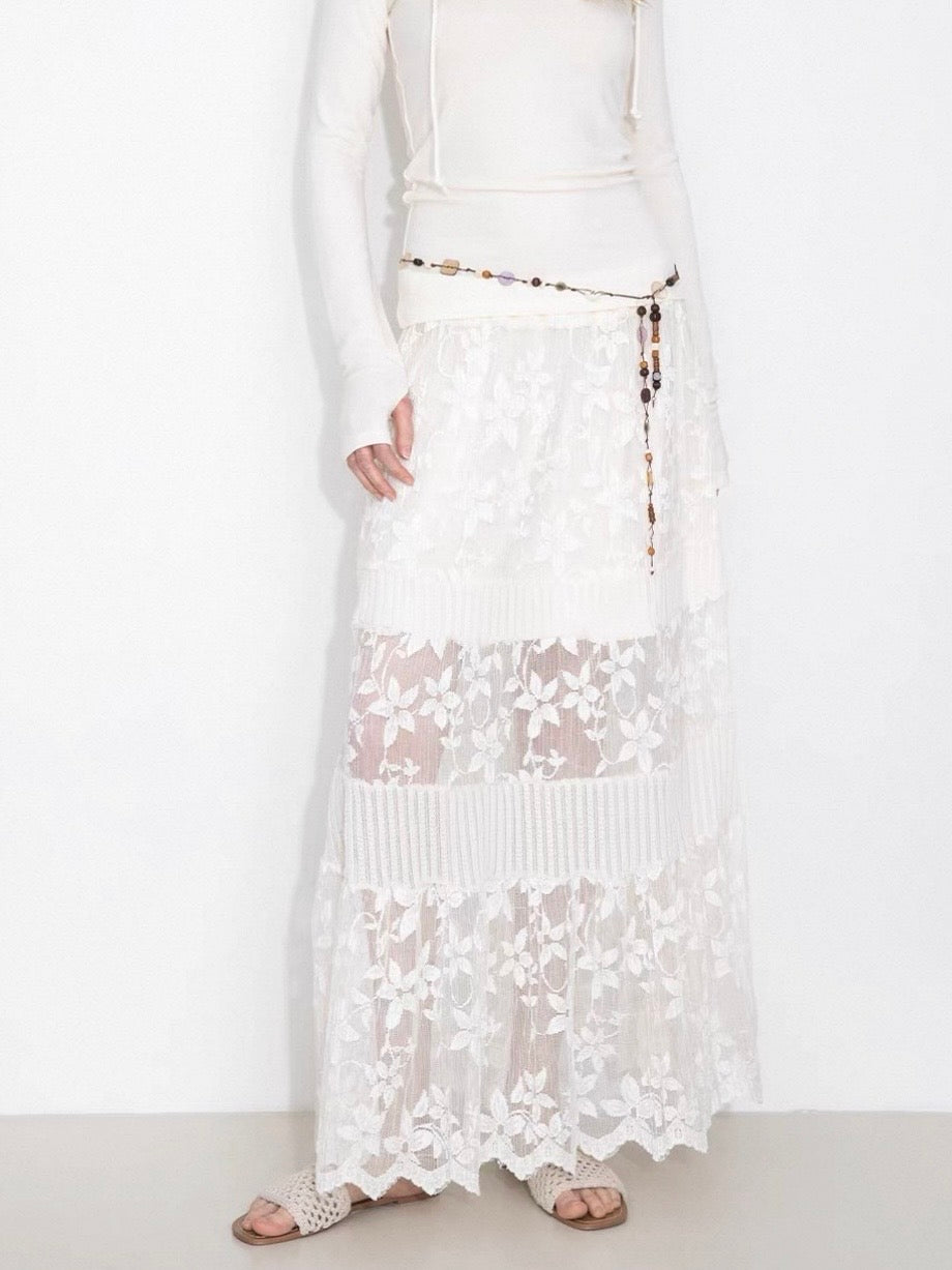 フラワーレース切り替えマキシスカート