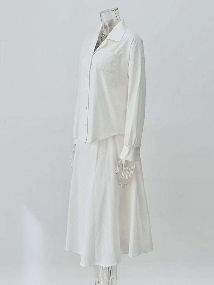 ホワイトルーズシャツフレアスカートセット