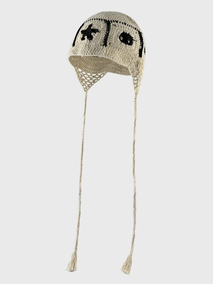 モチーフデザインロングリボンクロシェハット