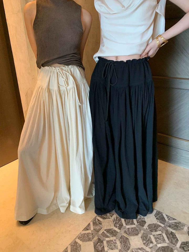 ヨーク切り替えテクスチャーワイドギャザーフレアパンツ