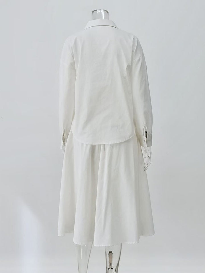 ホワイトルーズシャツフレアスカートセット