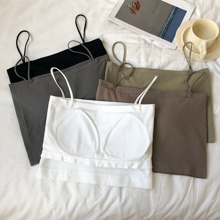 カップ付きアースカラークロップドキャミソール