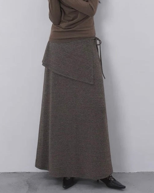 ラップスカーフ付きニットロングスカート