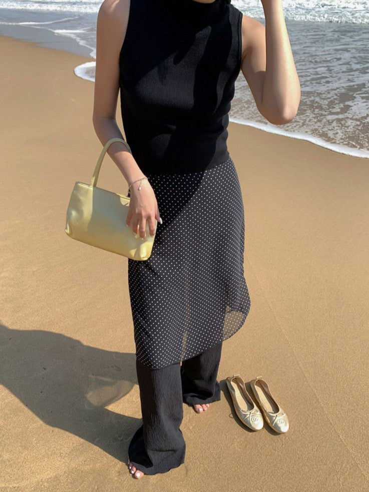 ドット柄シフォンレイヤースカート