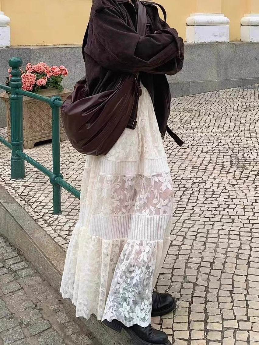 フラワーレース切り替えマキシスカート