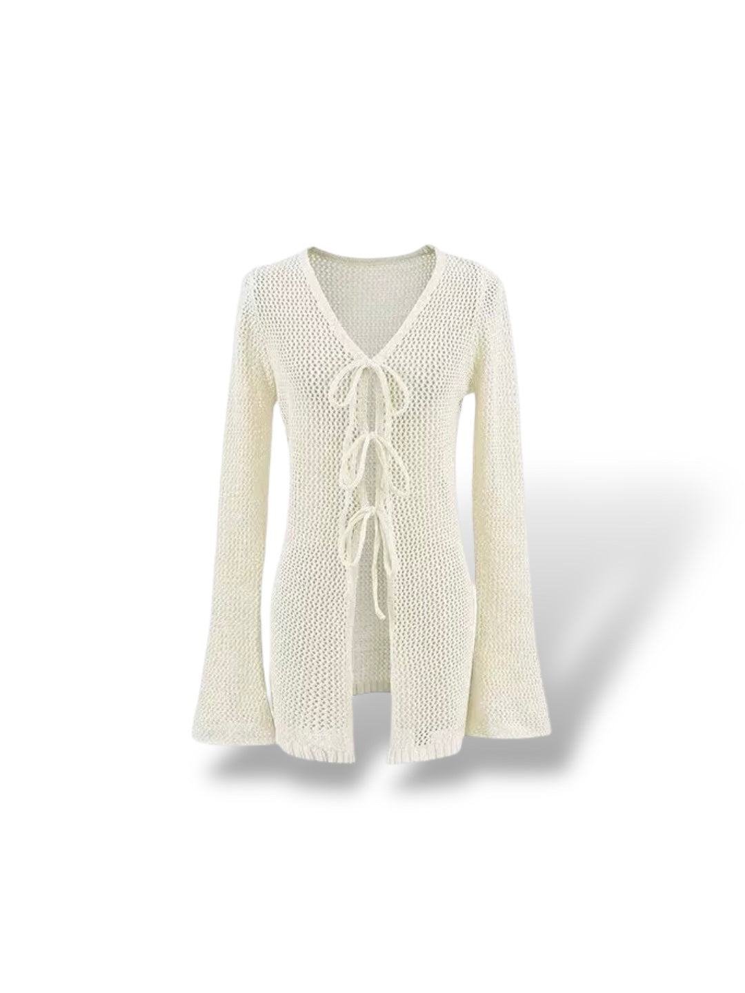 レースアップメッシュニットロングカーディガン