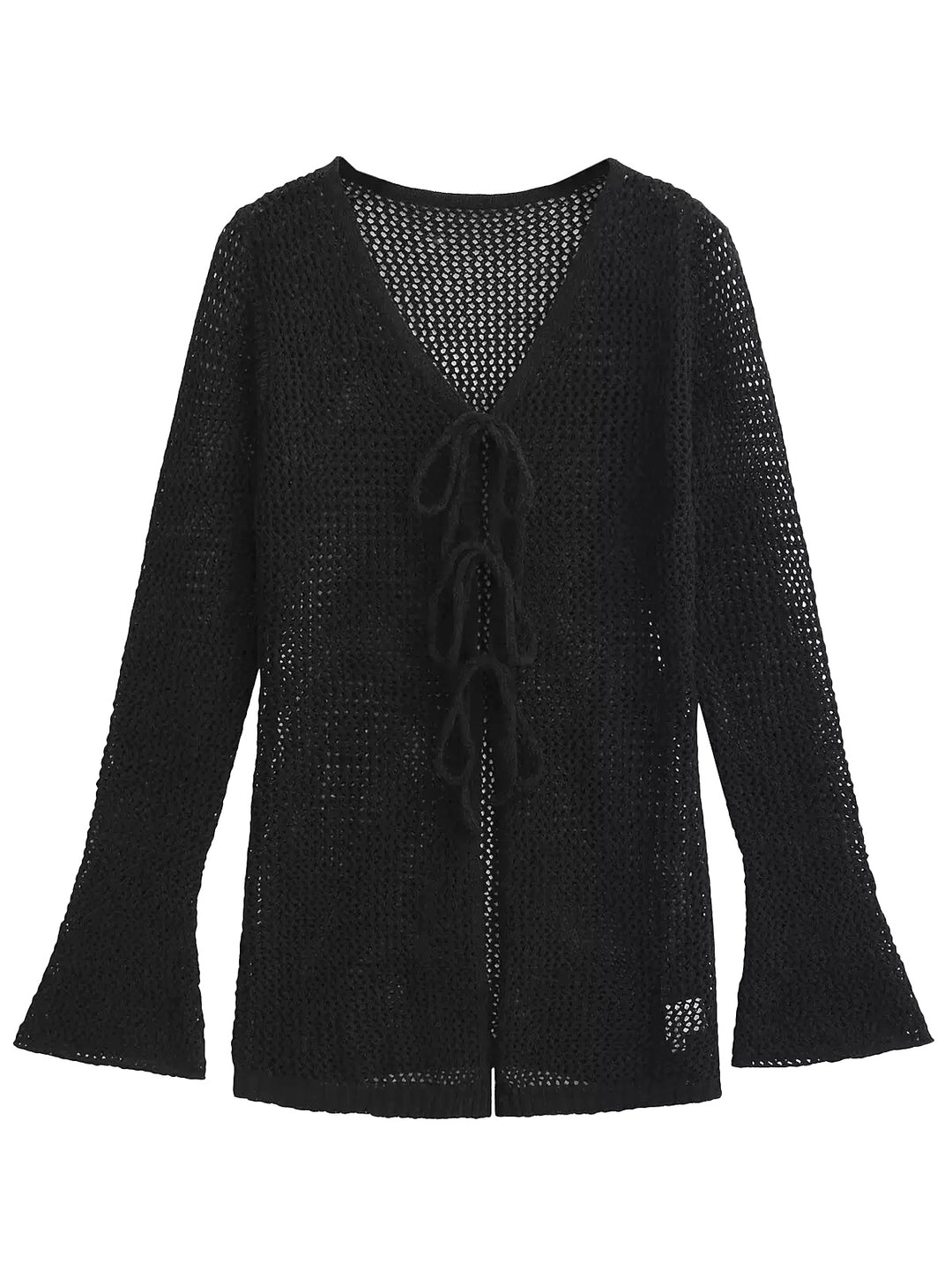 レースアップメッシュニットロングカーディガン