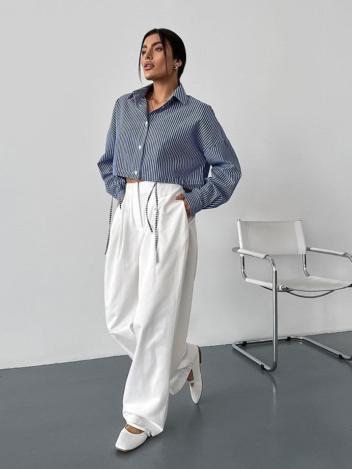 ストライプクロップドシャツ