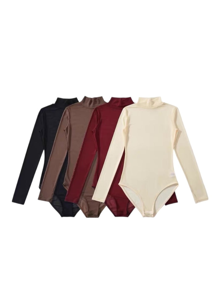 シアーモックネックボディースーツ