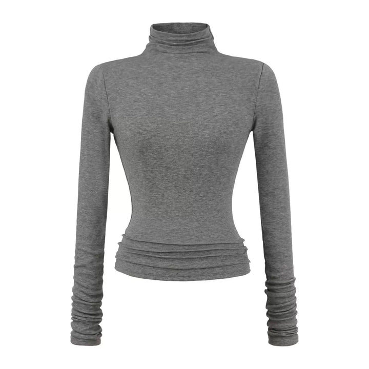 ベーシックソリッドカラータートルネックトップス