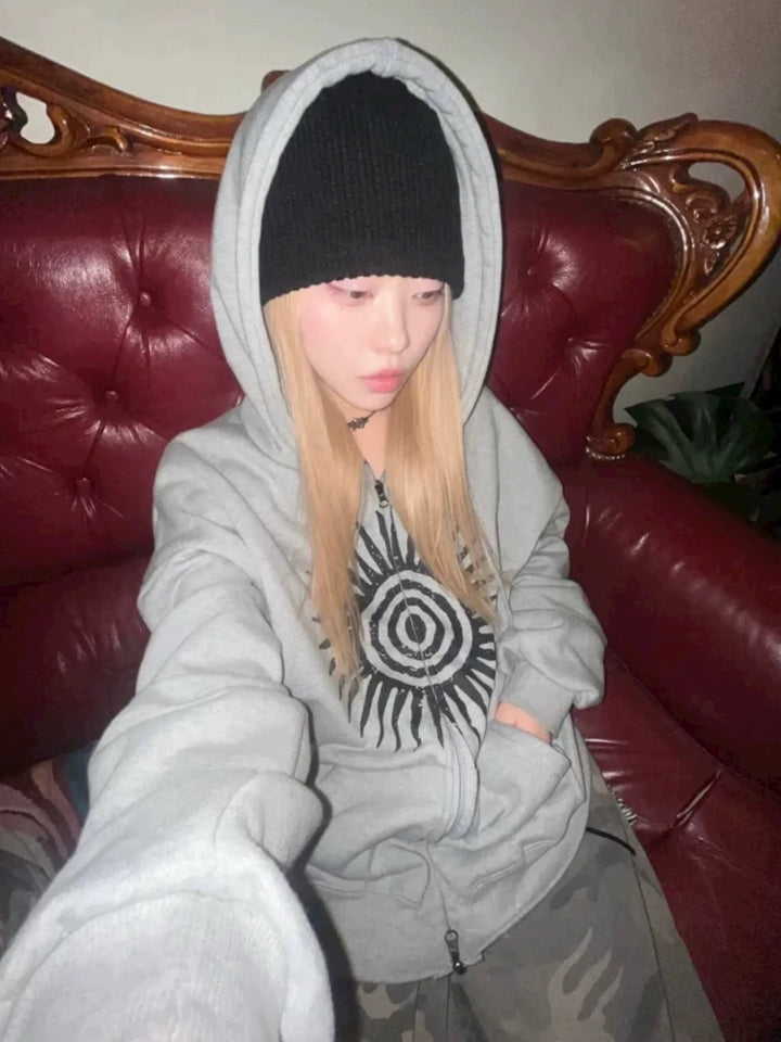 Sun Symbol プリントジップアップフーディー