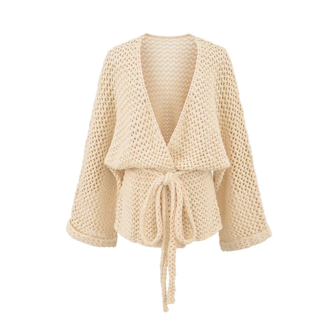 メッシュニットソリッドカラーラップカーディガン