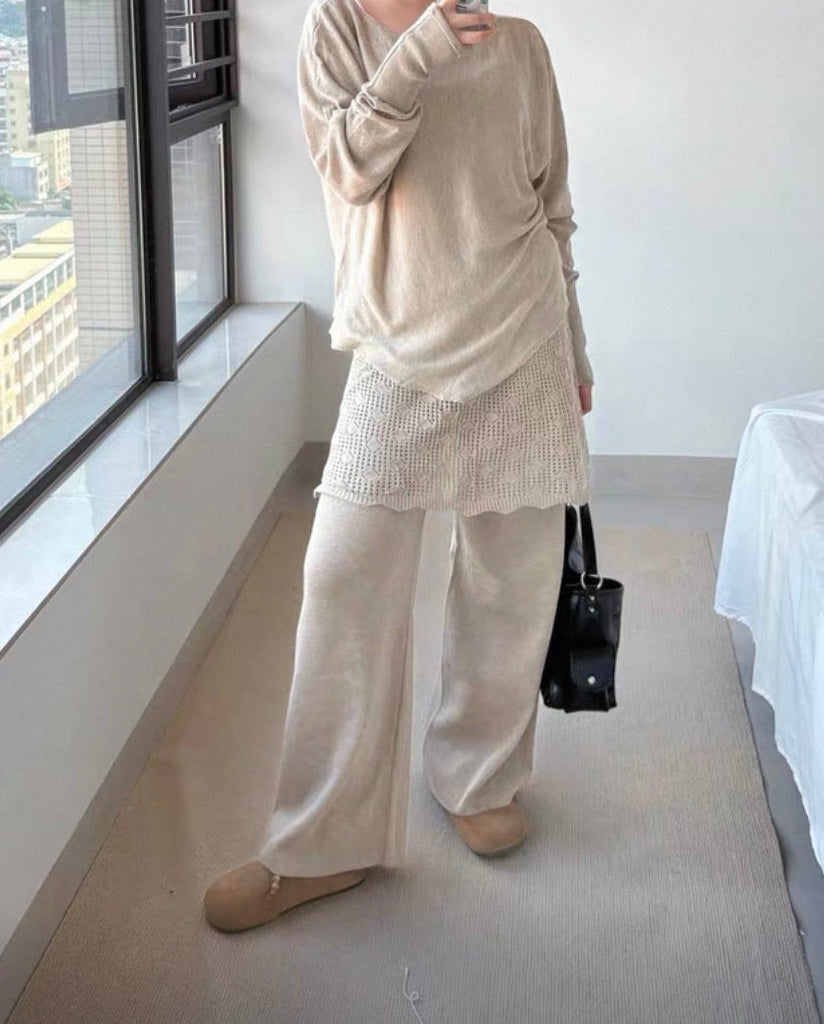 【アウトレット】(即納) ロングリブスリーブルーズニットトップス