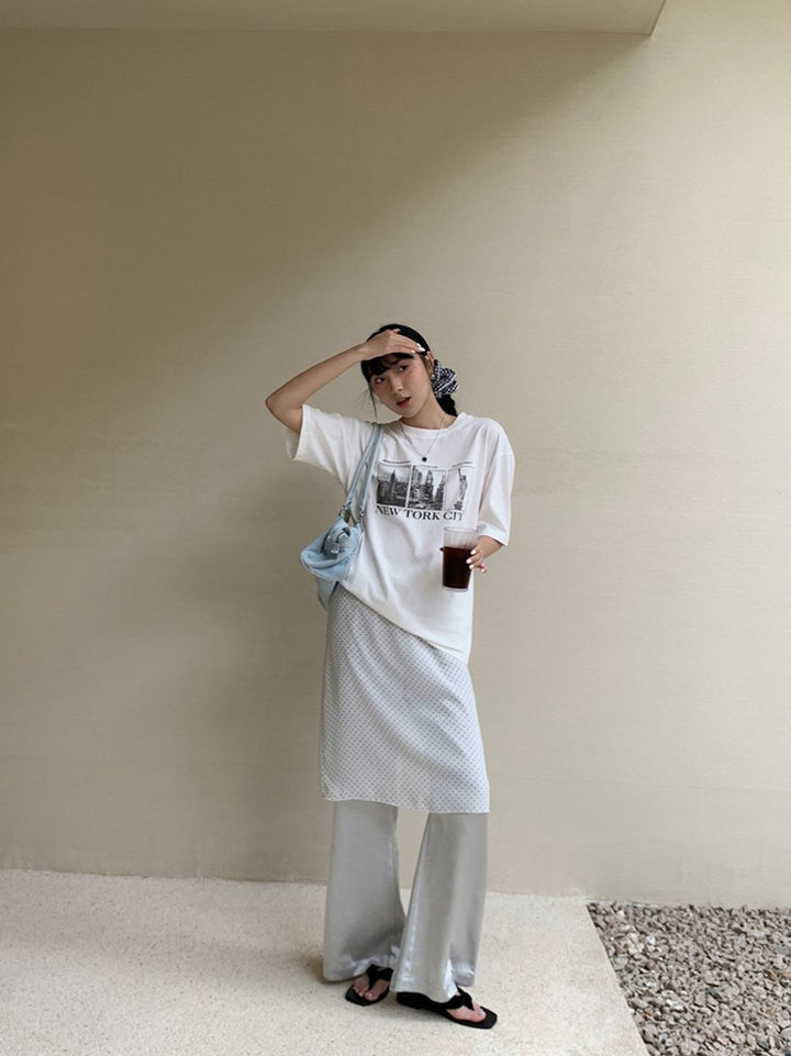 ドット柄シフォンレイヤースカート