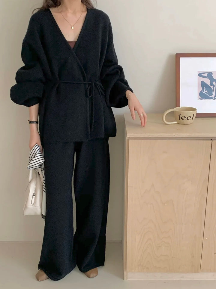 ニットラップカーディガンパンツセット