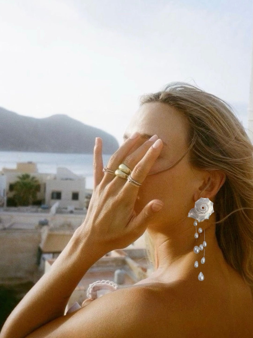 リアルシーシェルドロップロングピアス