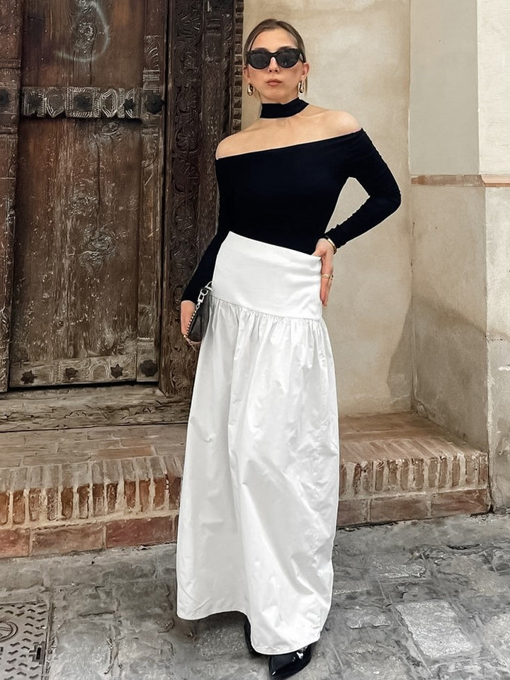 ウエスト切り替えフレアロングスカート