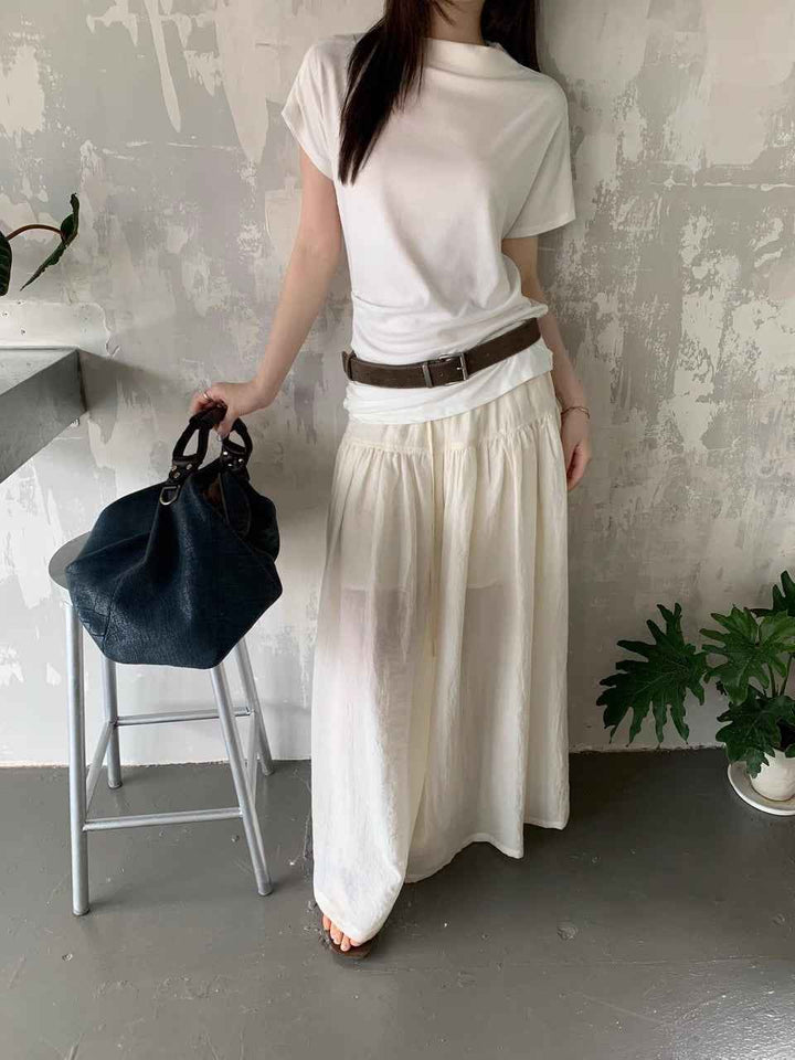 アシンメトリーネックサイドギャザーカットソー