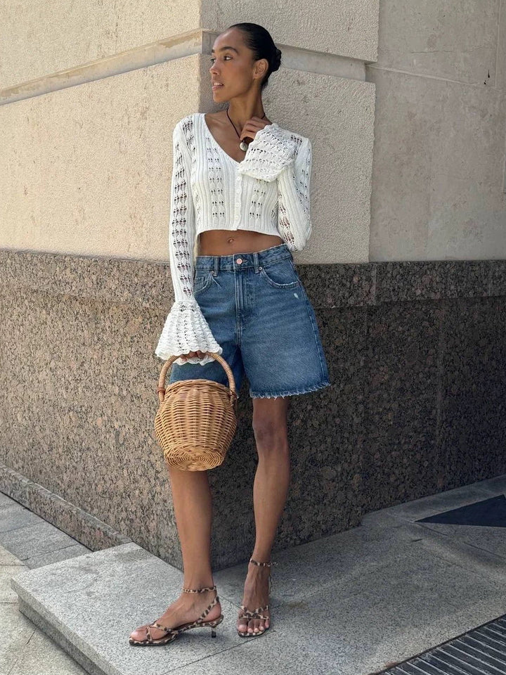 フレアスリーブレースクロップドカーディガン