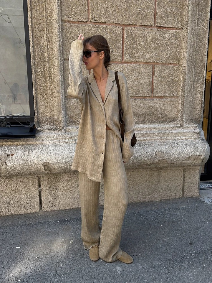 テクスチャーオープンカラーシャツパンツセット