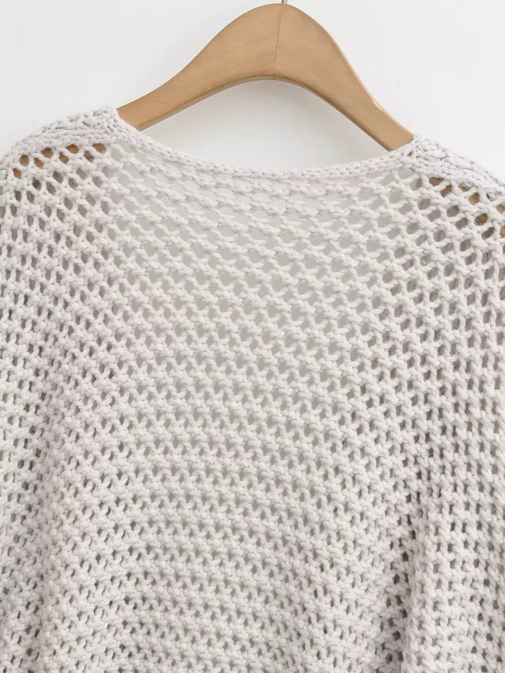 メッシュニットソリッドカラーラップカーディガン