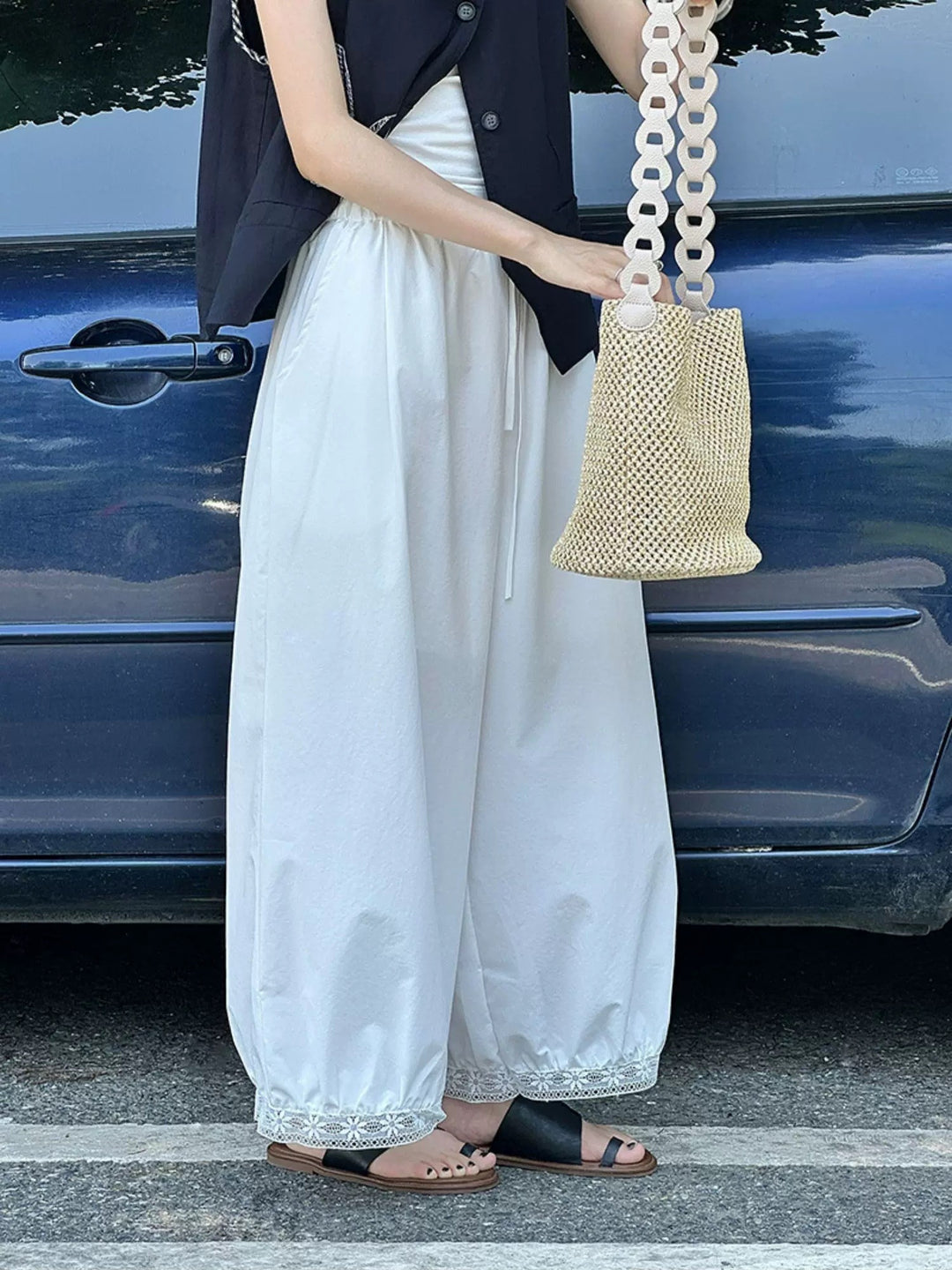 裾レースバギーリラックスパンツ