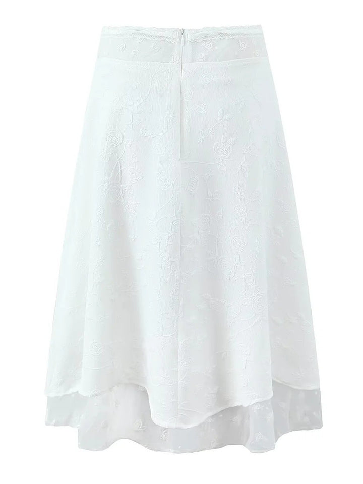 レイヤード風シアーレースミディスカート