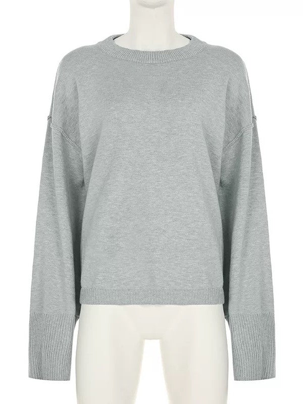 グレーニットフォールドウエストパンツセット