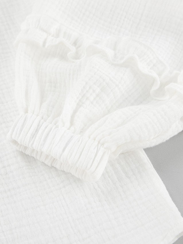 フリルスリーブモスリンコットンシャツ