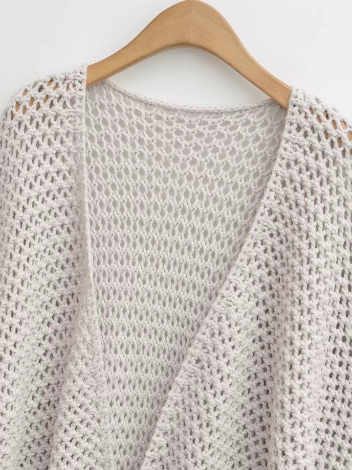 メッシュニットソリッドカラーラップカーディガン