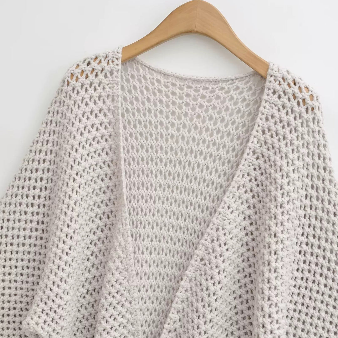 メッシュニットソリッドカラーラップカーディガン