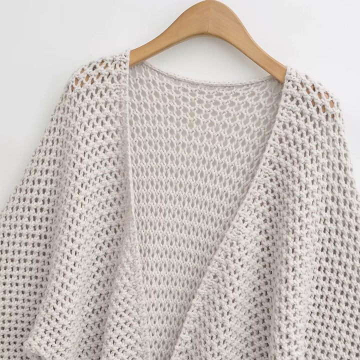 メッシュニットソリッドカラーラップカーディガン