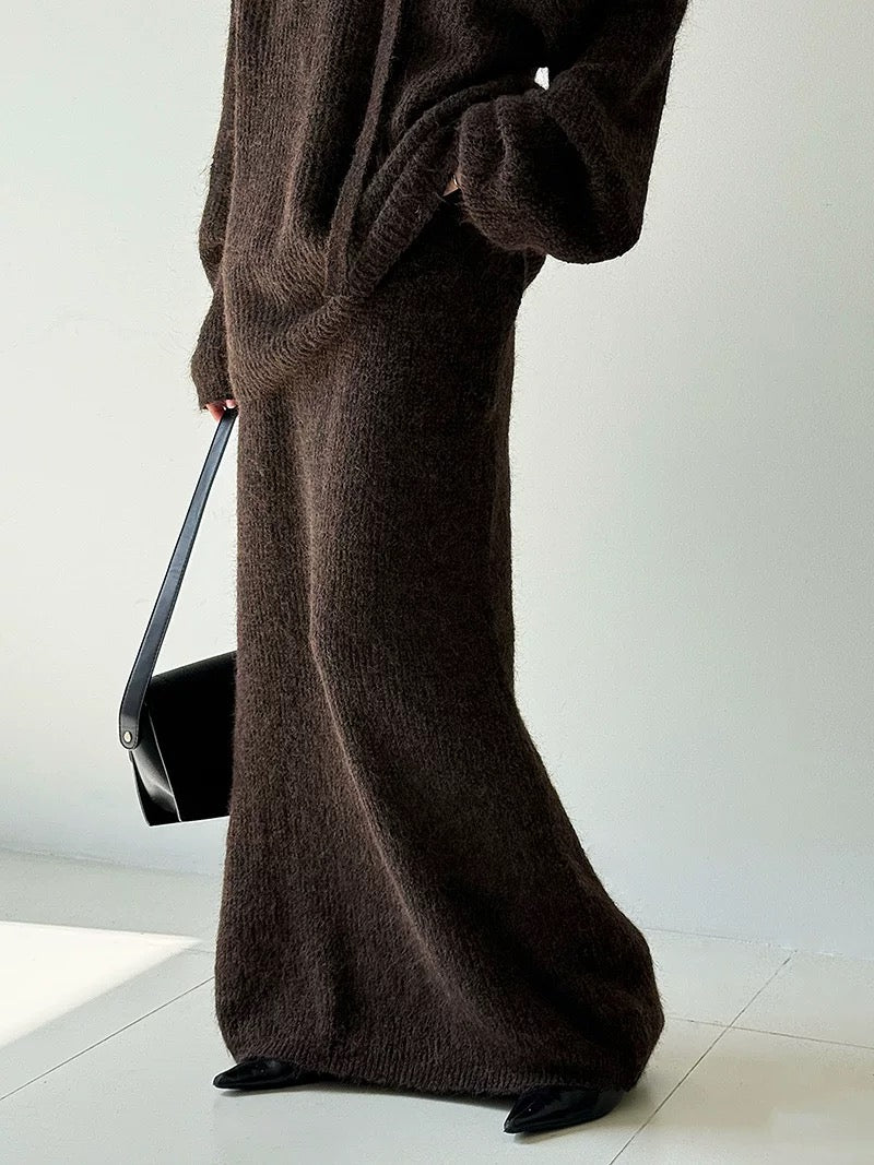 ウール混ニットリボン付きセータースカートセット