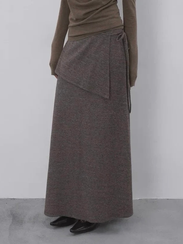 ラップスカーフ付きニットロングスカート