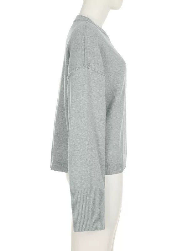 グレーニットフォールドウエストパンツセット