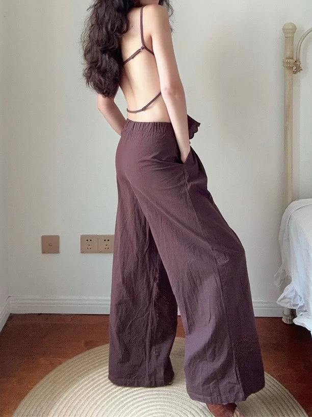 エンブロイダリーバックオープンキャミソールトップス