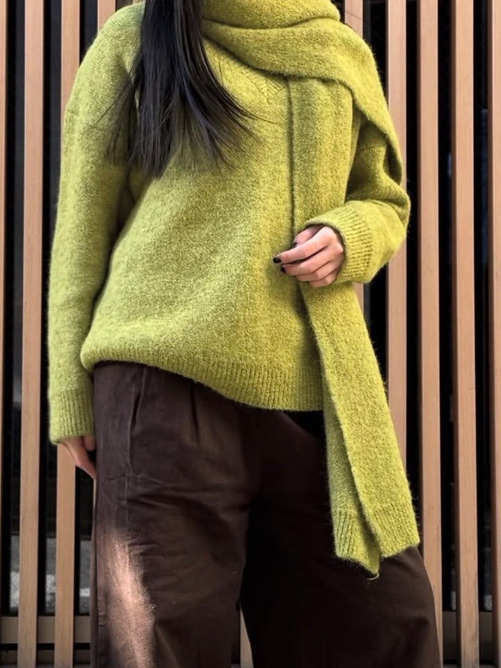 【アウトレット】(即納) マフラー付きVネックセーター