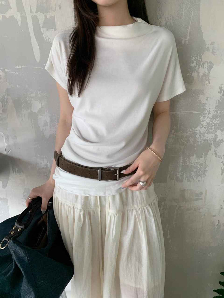アシンメトリーネックサイドギャザーカットソー