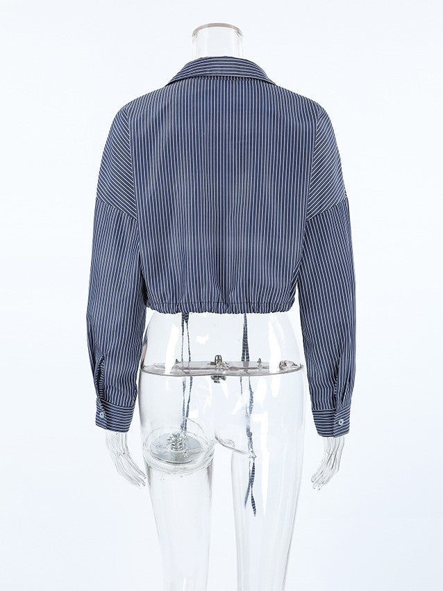 ストライプクロップドシャツ