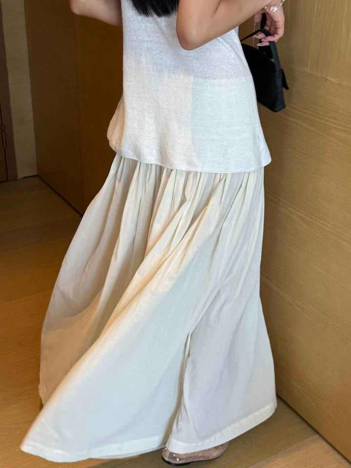 ヨーク切り替えテクスチャーワイドギャザーフレアパンツ
