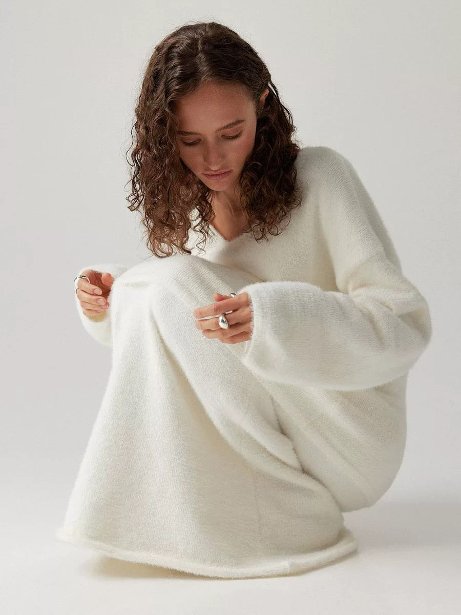 シャギーニットルーズセータースカートセット