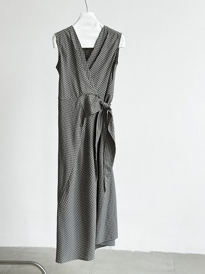 チェック柄カシュクールデザインワンピース
