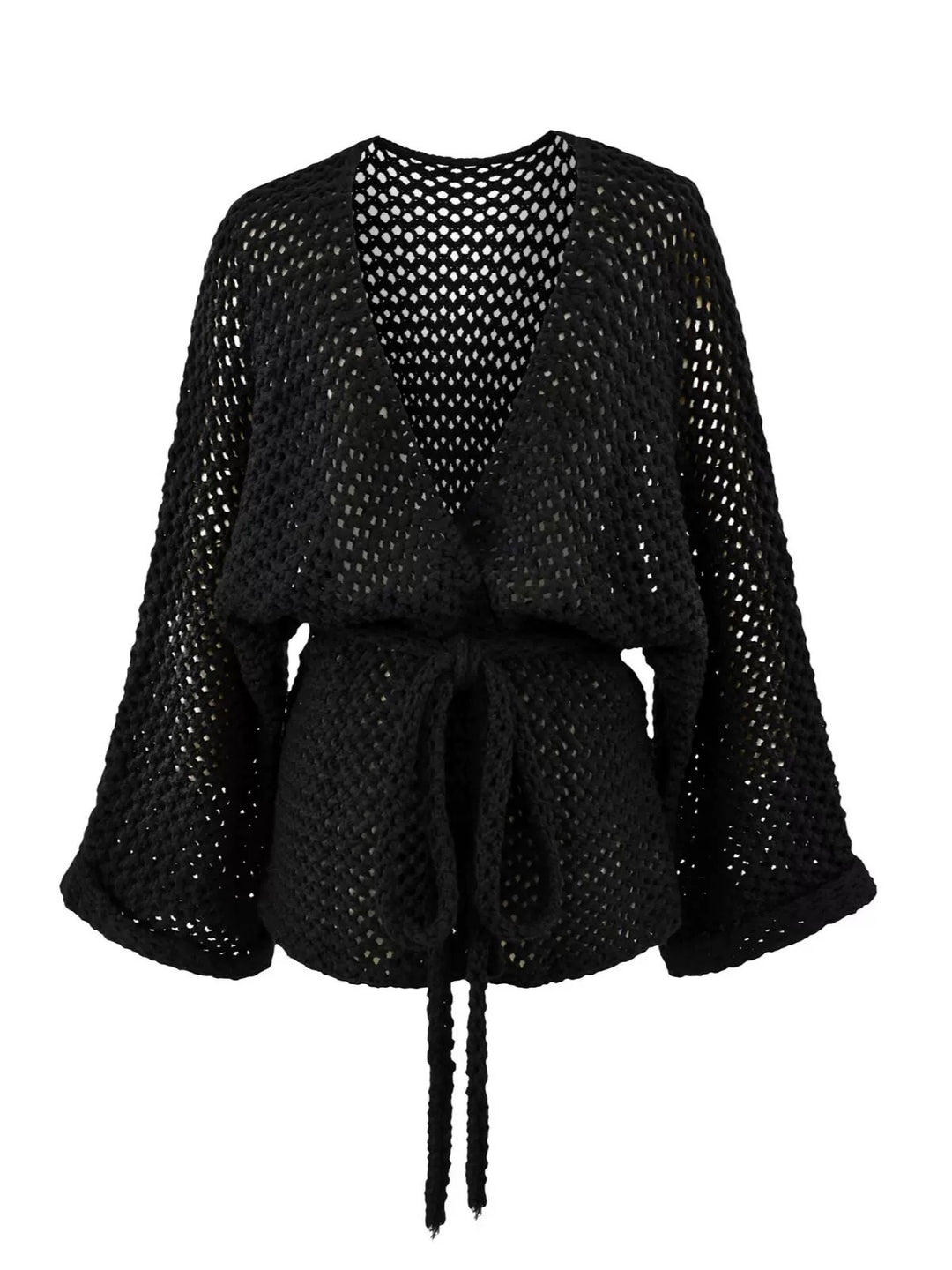 メッシュニットソリッドカラーラップカーディガン