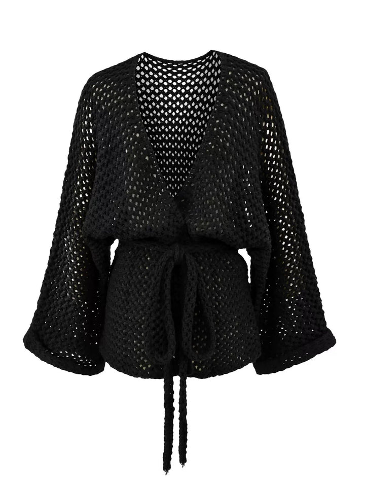 メッシュニットソリッドカラーラップカーディガン