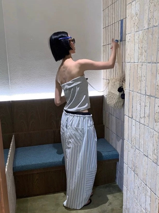 ダブルウエストストライプイージーパンツ