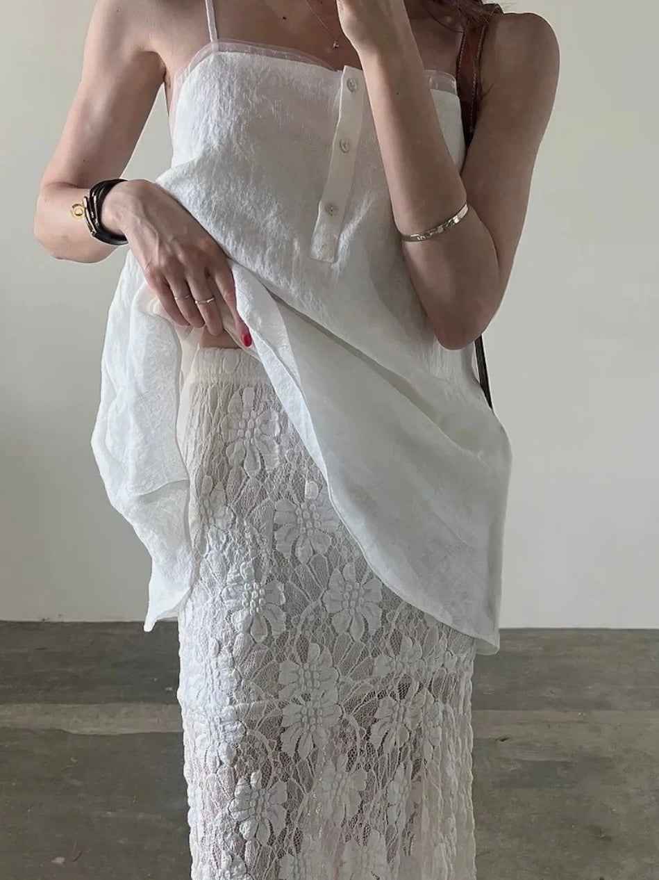 ※もうアウトレットにしましょう！ (値段意外、全て完了)【アウトレット】(即納) シアートリムコットンロングキャミソール