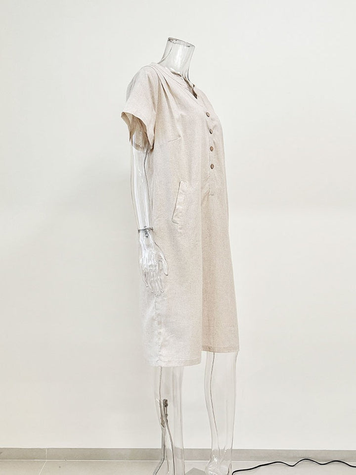 リネンブレンドキーネックチュニックワンピース