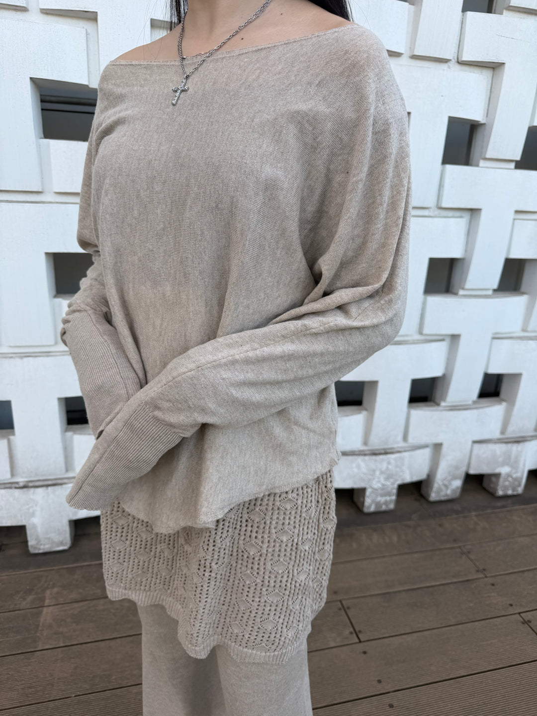 【アウトレット】(即納) ロングリブスリーブルーズニットトップス