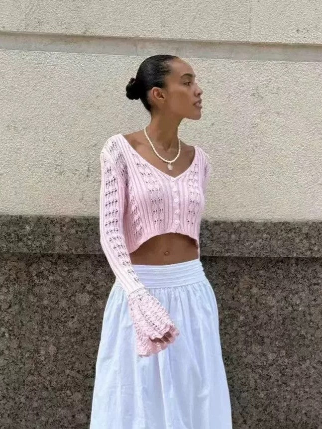 フレアスリーブレースクロップドカーディガン