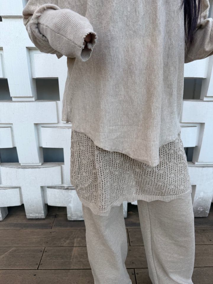 【アウトレット】(即納) ロングリブスリーブルーズニットトップス